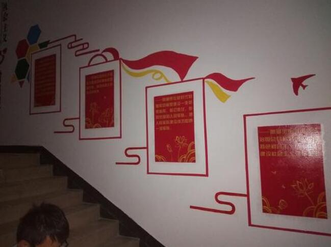 和諧社區(qū)樓道黨建文化墻彩繪制作效果圖