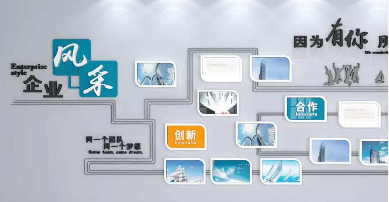 企業文化墻創意設計公司走廊布置3d效果圖圖片