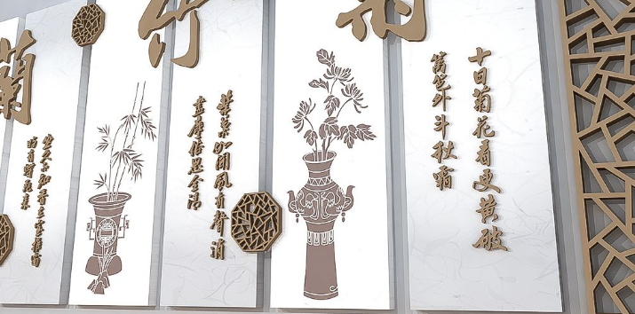 中國風古典黨建文化墻廉政樓梯文化墻設計