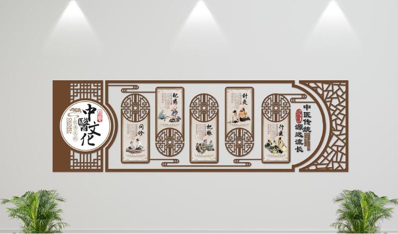 中國風(fēng)古典中醫(yī)文化歷代名醫(yī)微立體文化墻制作效果圖
